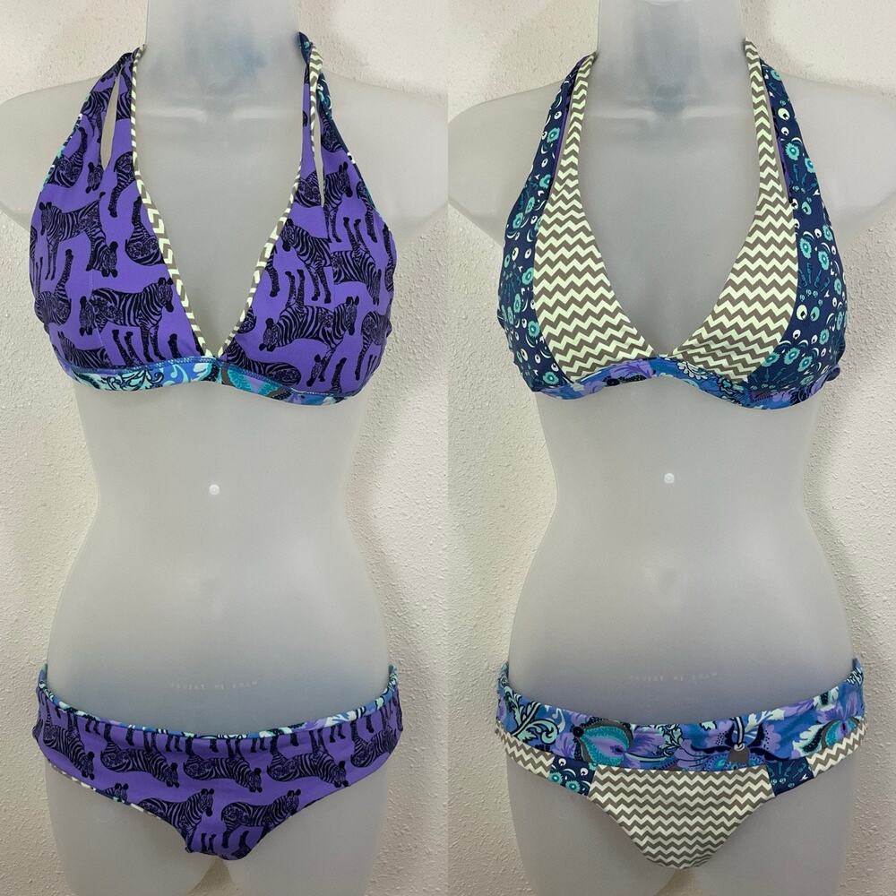 Maaji Reversible Halter Bikini Set Women’s S/M Zebra Mixed Print Low Rise